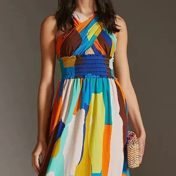 Anthropologie Plenty by Tracy Reese MP NWT Printed Halter Dress Medium  Petite